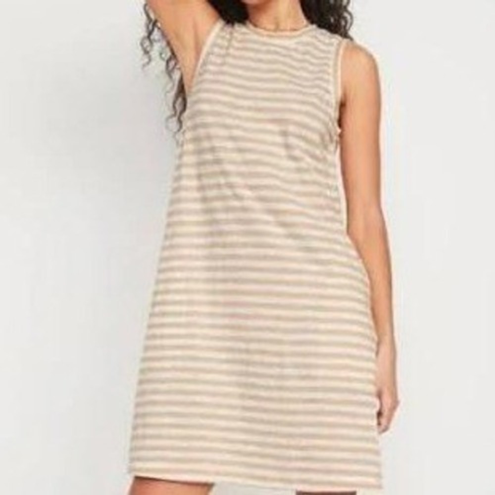 Old Navy XL Sleeveless Aura Tan and White Stripe Cotton Shift dress NWT - Picture 1 of 7